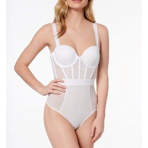 DKNY Sheer Removal Strap Mesh-Panel Thong Bodysuit DK6008